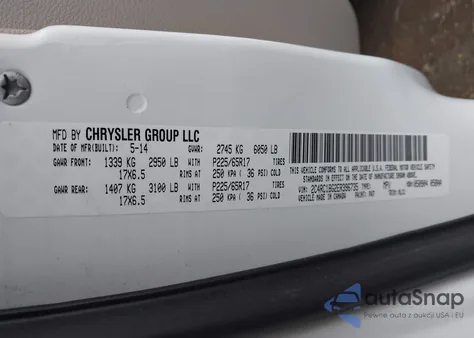 2014 Chrysler Town & Country Touring z USA, uszkodzony, nr VIN 2C4RC1BG2ER396735